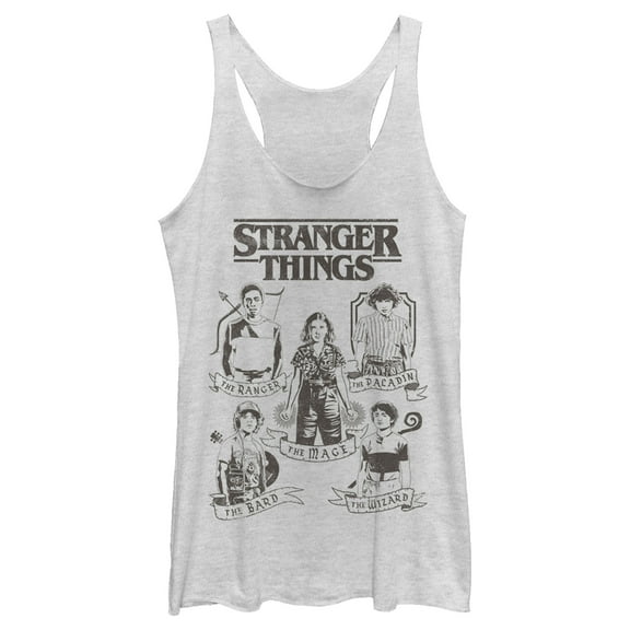 Netflix Women's Stranger Things Group Shot Classes Racerback Tank Top White Heather X Small