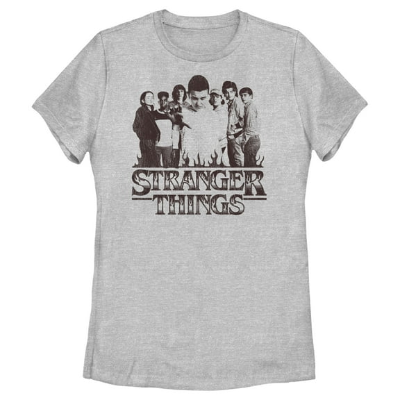 Netflix Women's Stranger Things Group Shot and Flaming Logo Graphic T-Shirt