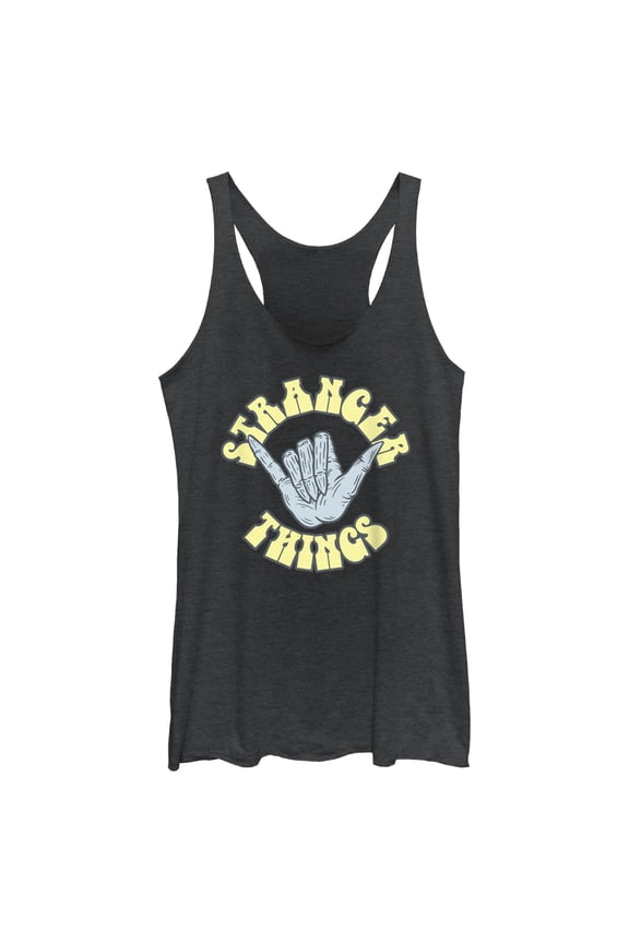 Netflix Women's Stranger Things Hang Loose Demon Hand Racerback Tank Top Black Heather Large