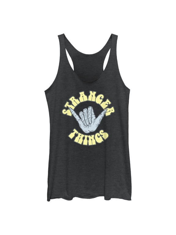 Netflix Women's Stranger Things Hang Loose Demon Hand Racerback Tank Top Black Heather X Small