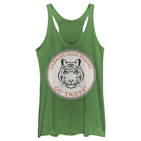 Netflix Women's Stranger Things Hawkins High School Go Tigers Racerback Tank Top Envy Green 2X Large