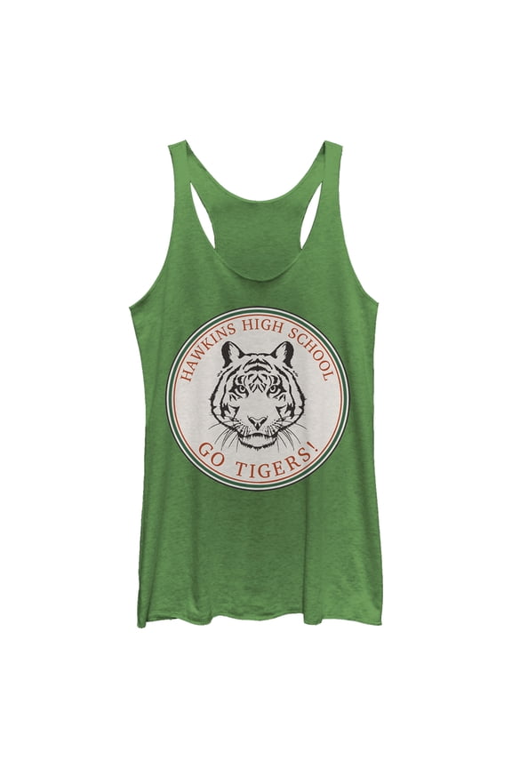 Netflix Women's Stranger Things Hawkins High School Go Tigers Racerback Tank Top Envy Green 2X Large
