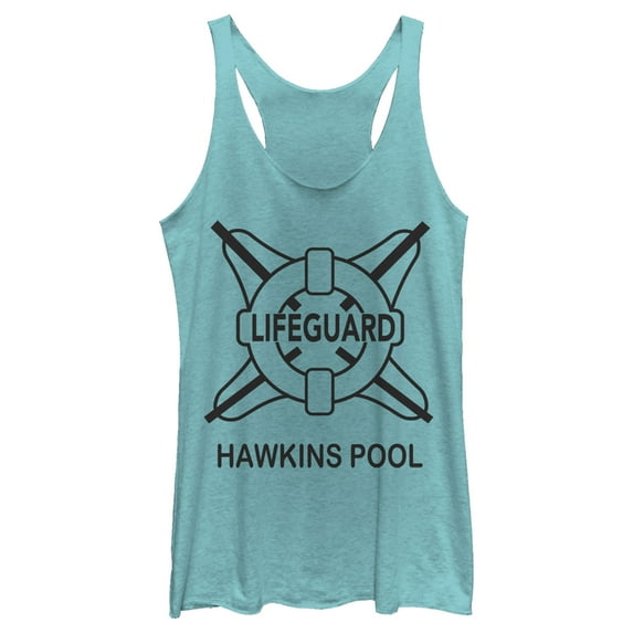 Netflix Women's Stranger Things Hawkins Lifeguard Racerback Tank Top Tahiti Blue X Small