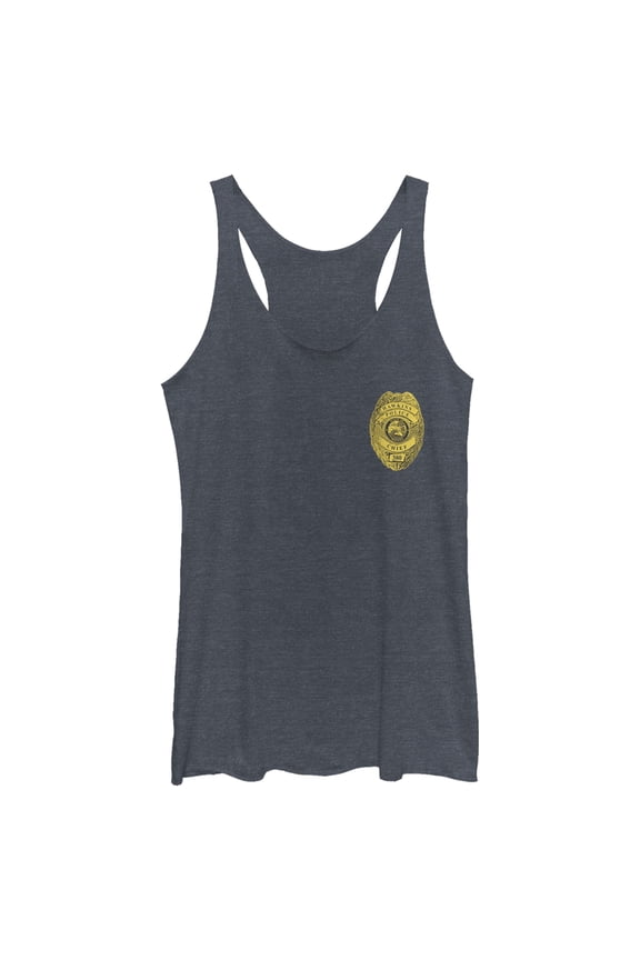 Netflix Women's Stranger Things Hawkins Police Badge Costume Racerback Tank Top Navy Blue Heather Medium