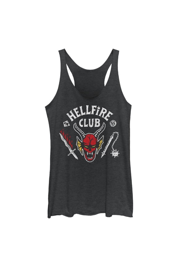 Netflix Women's Stranger Things Hellfire Club Costume Racerback Tank Top Black Heather Large