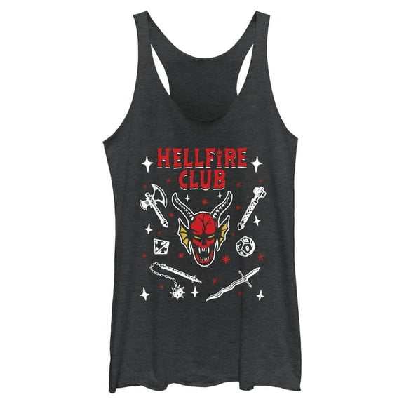Netflix Women's Stranger Things Hellfire Club Icon Racerback Tank Top Black Heather 2X Large