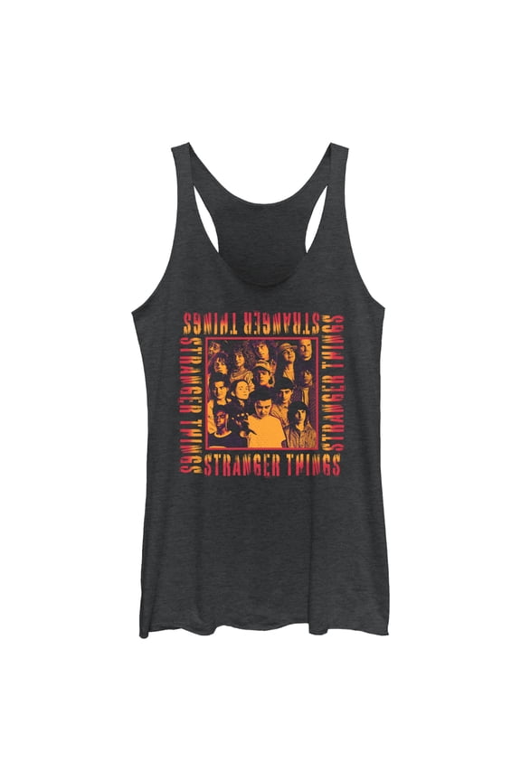 Netflix Women's Stranger Things Orange Group Shot Boxed Up Racerback Tank Top Black Heather Small