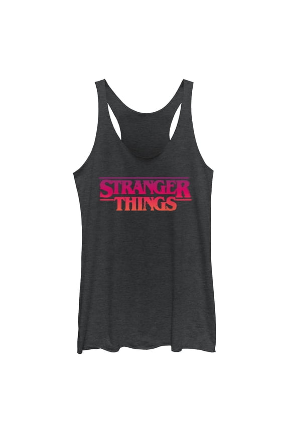 Netflix Women's Stranger Things Pink Logo Racerback Tank Top Black Heather 2X Large