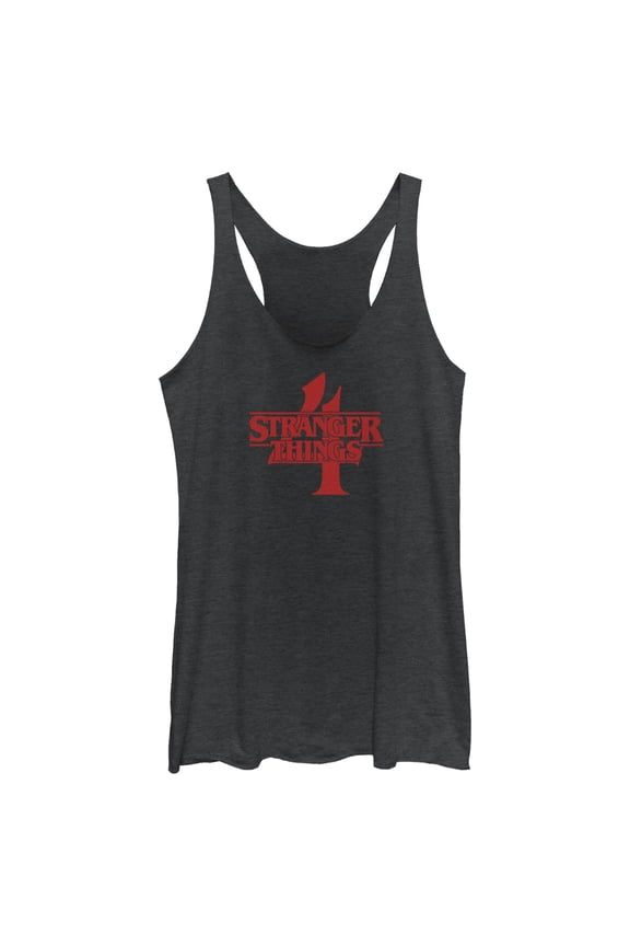 Netflix Women's Stranger Things Red Logo 4 Racerback Tank Top Black Heather Large