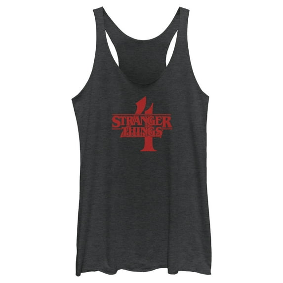 Netflix Women's Stranger Things Red Logo 4 Racerback Tank Top Black Heather Small