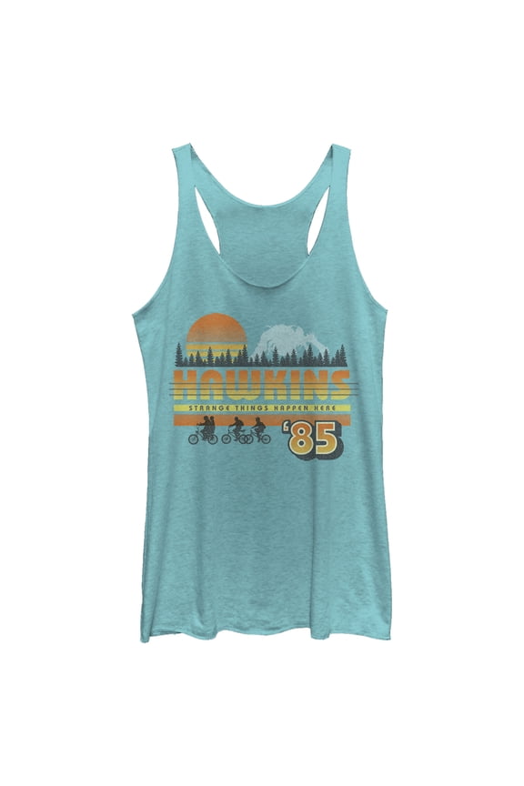Netflix Women's Stranger Things Retro Hawkins Bikers Racerback Tank Top Tahiti Blue Medium