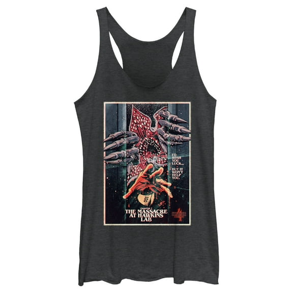 Netflix Women's Stranger Things Retro Massacre At Hawkins Lab Racerback Tank Top Black Heather X Small