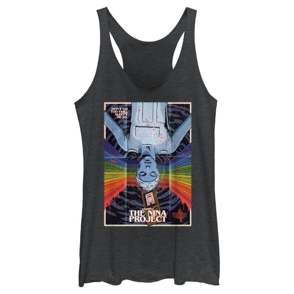 Netflix Women's Stranger Things Retro Nina Project Poster Racerback Tank Top Black Heather 2X Large
