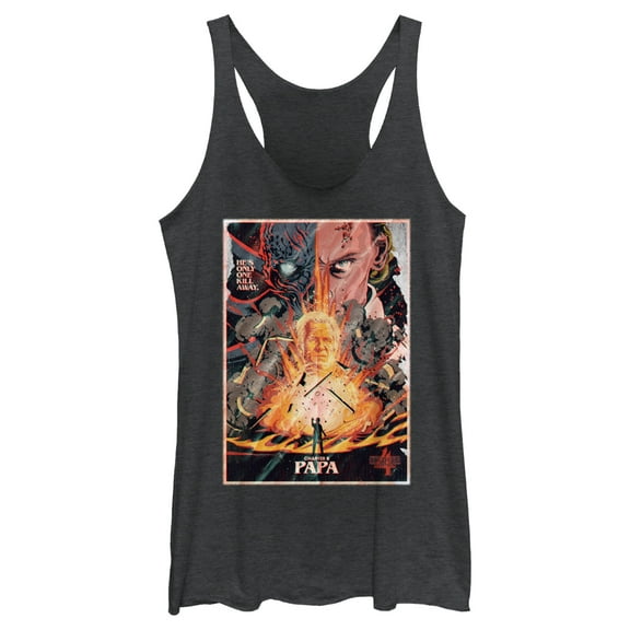 Netflix Women's Stranger Things Retro Papa Poster Racerback Tank Top Black Heather Medium