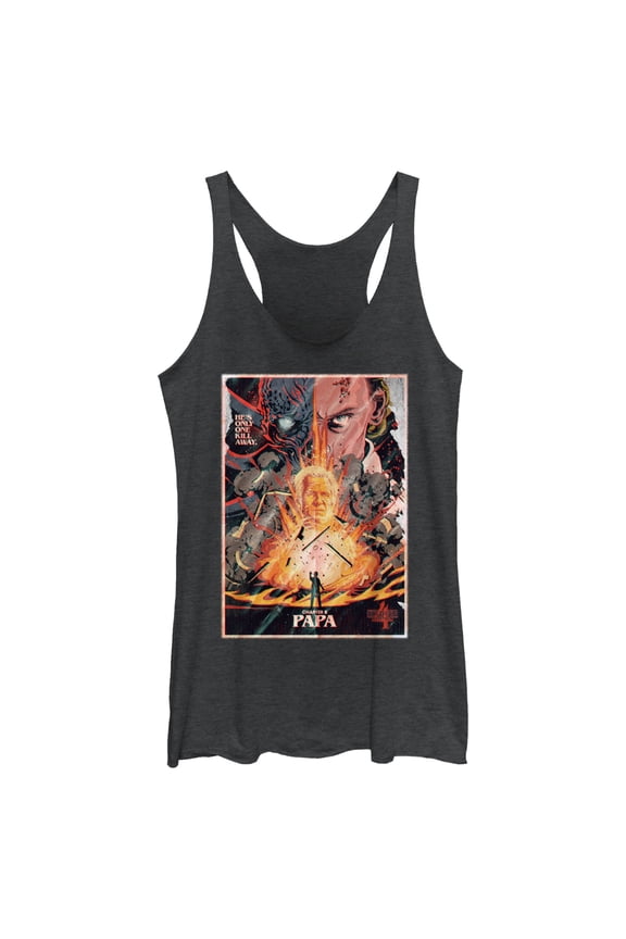 Netflix Women's Stranger Things Retro Papa Poster Racerback Tank Top Black Heather Medium