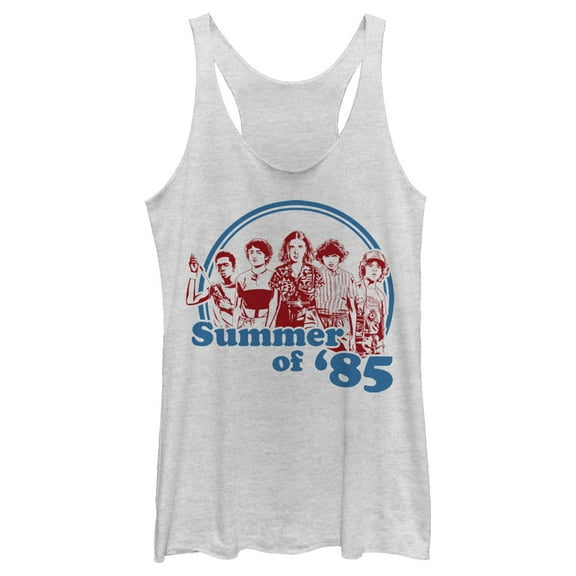 Netflix Women's Stranger Things Retro Summer of '85 Racerback Tank Top White Heather Medium