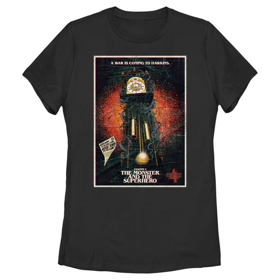 Netflix Women's Stranger Things Retro The Monster and The Superhero Poster Graphic T-Shirt