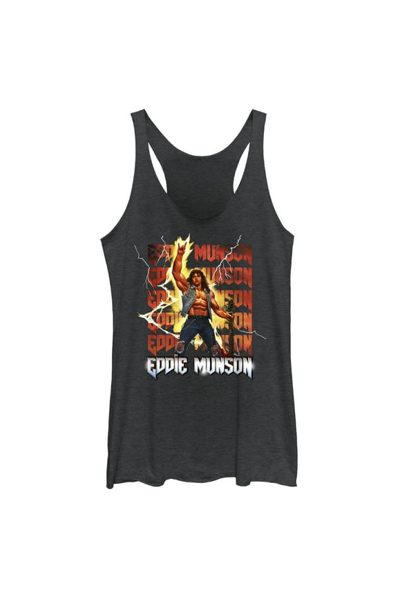 Netflix Women's Stranger Things Rockstar Eddie Munson Racerback Tank Top Black Heather Small