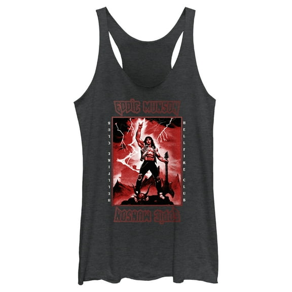 Netflix Women's Stranger Things Rockstar From Hellfire Club Eddie Munson Racerback Tank Top Black Heather Large