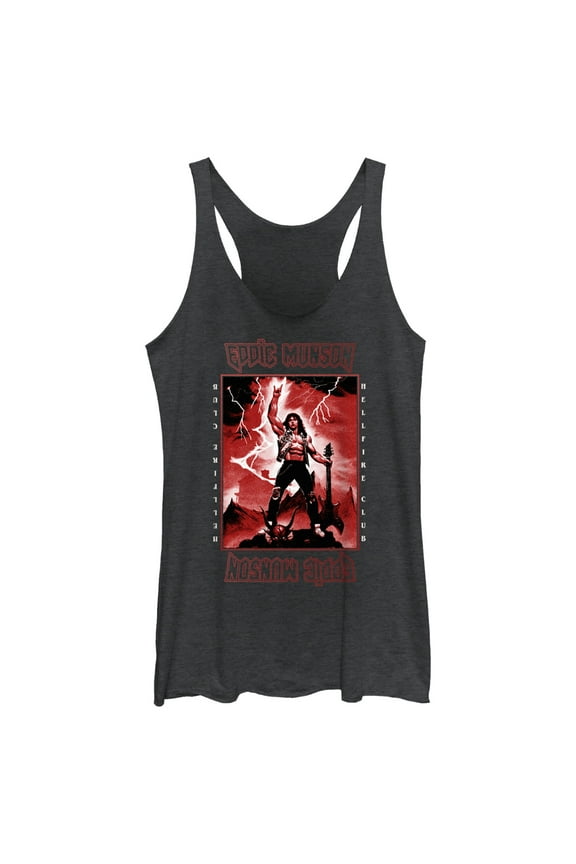 Netflix Women's Stranger Things Rockstar From Hellfire Club Eddie Munson Racerback Tank Top Black Heather Small