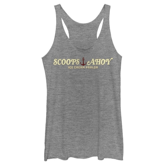 Netflix Women's Stranger Things Scoops Ahoy Nautical Logo Racerback Tank Top Gray Heather 2X Large