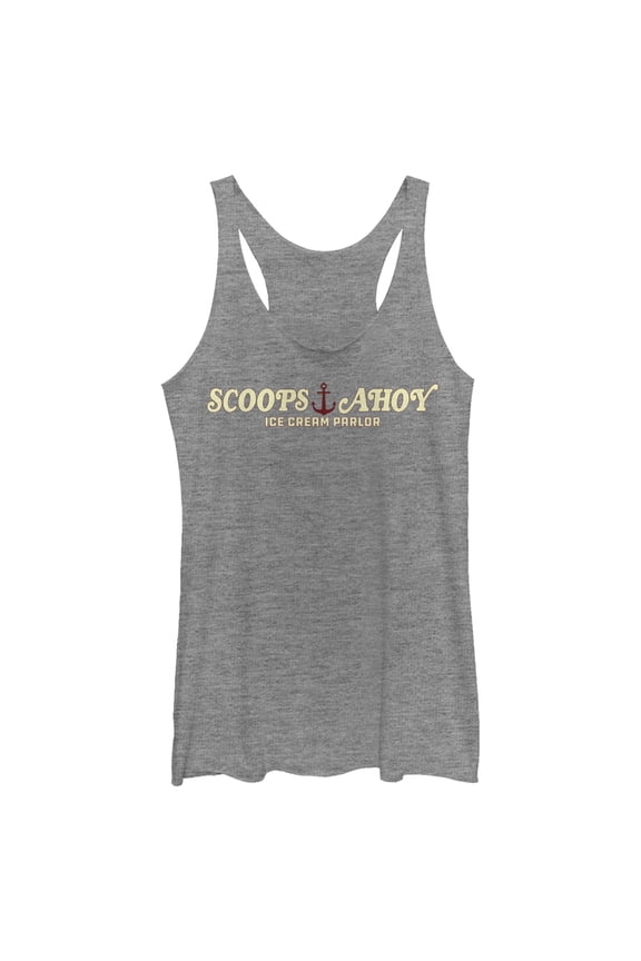 Netflix Women's Stranger Things Scoops Ahoy Nautical Logo Racerback Tank Top Gray Heather Large