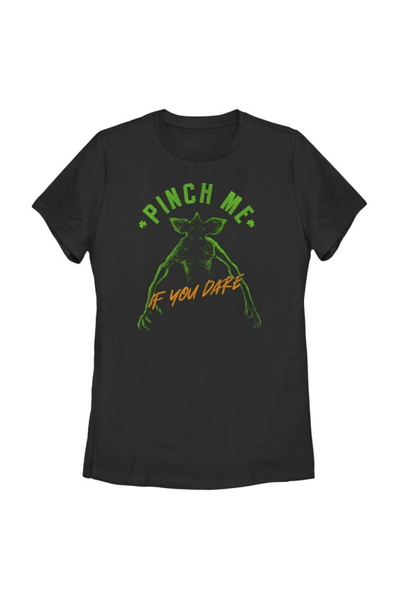 Netflix Women's Stranger Things St. Patrick's Day Demogorgon Pinch Me If You Dare Graphic T-Shirt