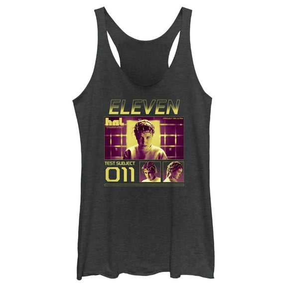 Netflix Women's Stranger Things Test Subject Eleven Racerback Tank Top Black Heather Medium