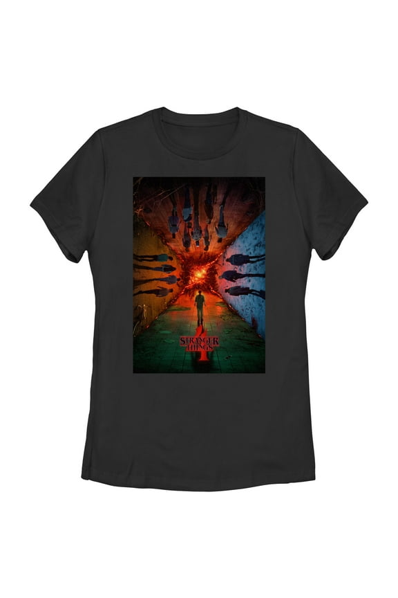Netflix Women's Stranger Things The Rift Has Many DiNetflix Men'sions Poster Graphic T-Shirt