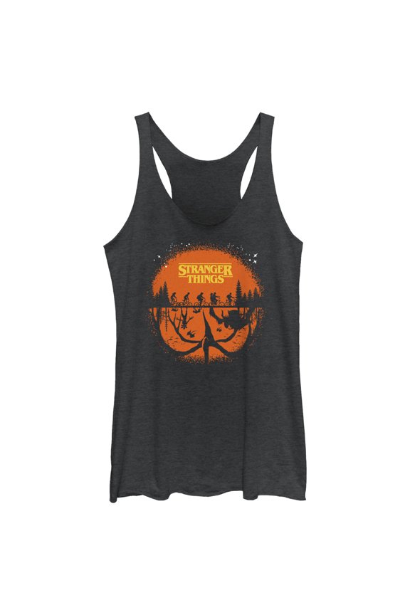 Netflix Women's Stranger Things Two Planes Collide Racerback Tank Top Black Heather Large