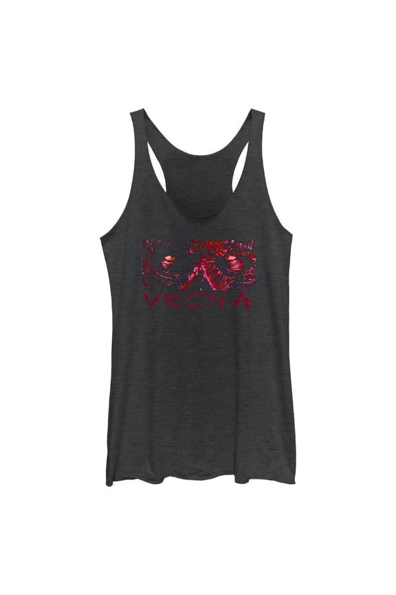 Netflix Women's Stranger Things Vecna Dark Stare Eye Shot Racerback Tank Top Black Heather Large