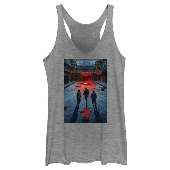 Netflix Women's Stranger Things Winter Rift Russia Poster Racerback Tank Top Gray Heather / Winter Small