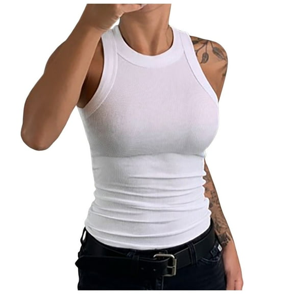 Women's Strap Tank Top – High Neck Sleeveless Ribbed Backless Vest, Thick Strap Slim Fitted Racerback Summer Going Out Top