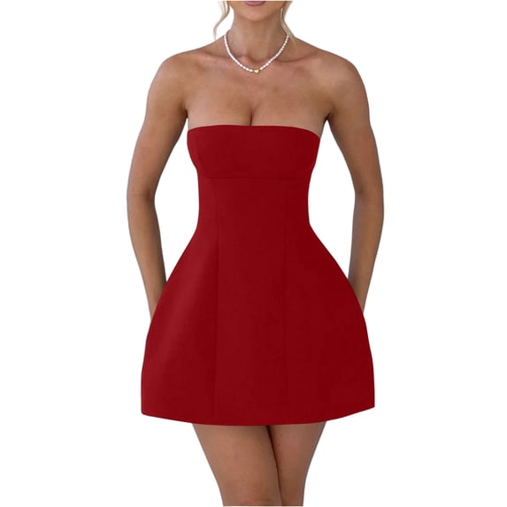 Women's Strapless A-Line Mini Dress Sleeveless Fit and Flare Short Party Graduation Dress