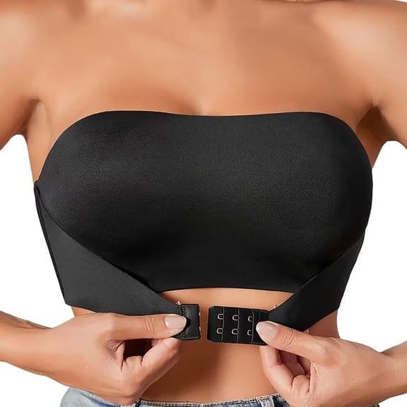 Women’s Strapless Anti- Bandeau Bra, Wireless Seamless Convertible Front-Closure Bra, Invisible Support for Backless Outfits, Black, Sizes US 32–38