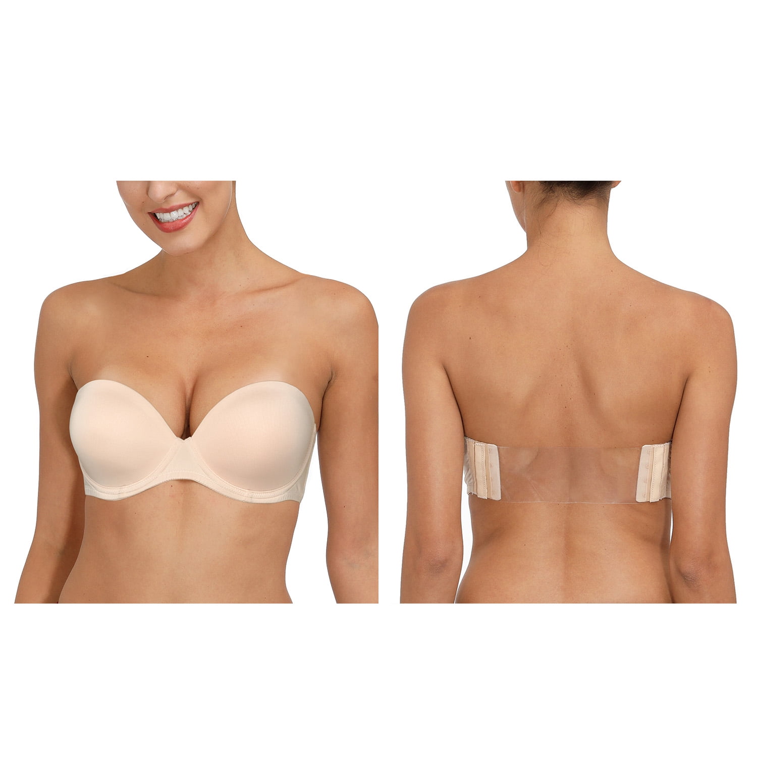 Women's Strapless Backless Clear Back Straps Full Figure Coverage Minimizer  Convertible Bras for Wedding Plus Size