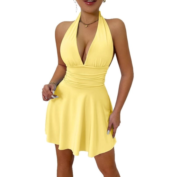 Women's Strapless Backless V-Neck Tight-Fitting Short Dress Sexy Dress