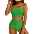 thumbnail image 1 of Women's Strapless Bandeau Bikini Set, High Waist Ruched Textured Two Piece Swimwear for Beach & Pool, 1 of 5