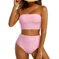 thumbnail image 1 of Women's Strapless Bandeau Bikini Set, High Waist Ruched Textured Two Piece Swimwear for Beach & Pool, 1 of 5