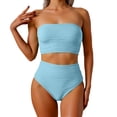 thumbnail image 1 of Women's Strapless Bandeau Bikini Set, High Waist Ruched Textured Two Piece Swimwear for Beach & Pool, 1 of 5