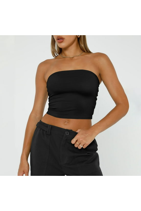 Women's Strapless Bandeau Crop Top Black L