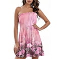 thumbnail image 1 of Women's Strapless Bandeau Dress Gradient Floral Print Casual Summer Dress with Layered Skirt and Back Zipper for Rooftop Parties,Blue L, 1 of 5