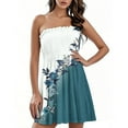 thumbnail image 1 of Women's Strapless Bandeau Dress Gradient Floral Print Casual Summer Dress with Layered Skirt and Back Zipper for Rooftop Parties,Light Green S, 1 of 5