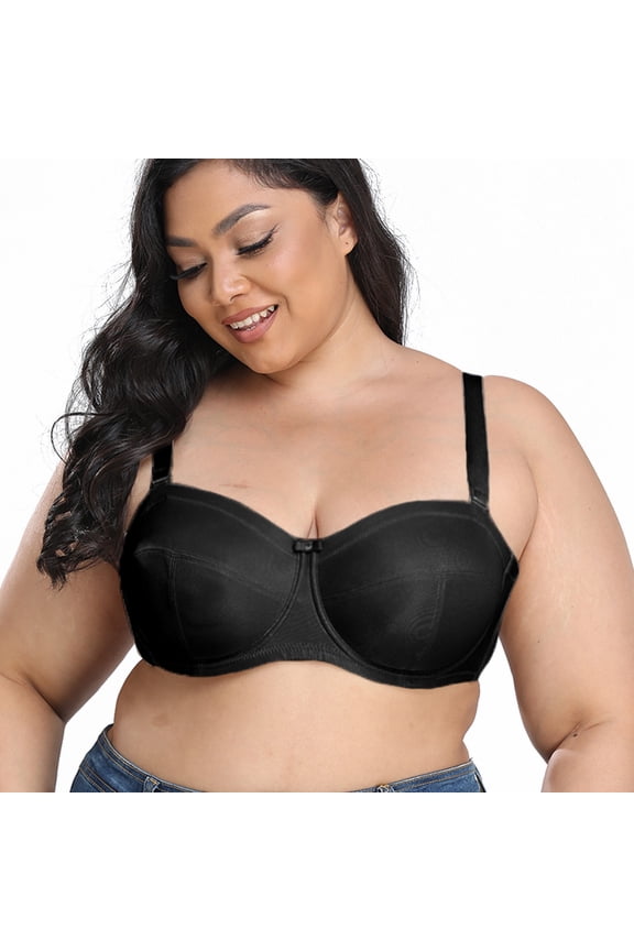 Women's Strapless Bra Plus Size Underwire Convertible Non Padded Bralette 46DDD