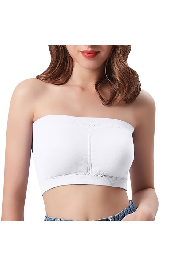 Women's Strapless Bra Push Up Wirefree Tube Top Bandeau Bra Stretchy Seamless Lifting Full Coverage Comfort Minimizer, White, S