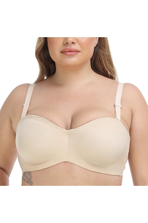 Women's Strapless Bra Underwire Contour Multiway Full Coverage Plus Size 38DD