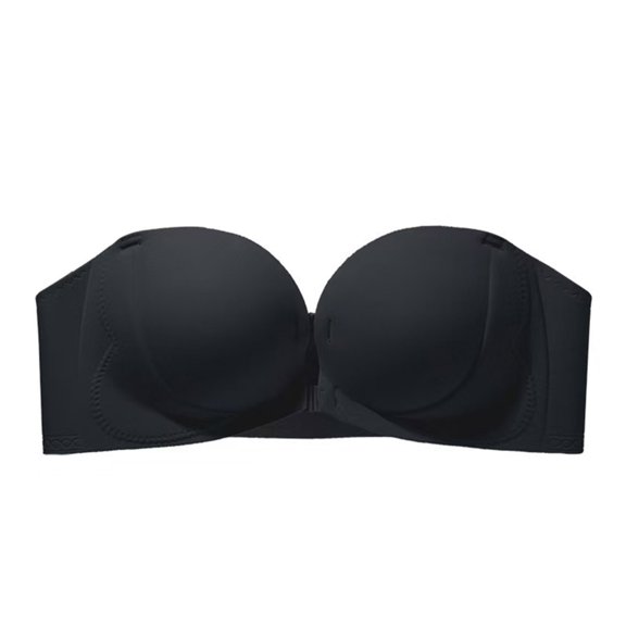 Women's Strapless Bra Wireless Casual Underwear Front Buckle Bralette for Wedding Wear Bras for Lady Wirefree Non Padded Black L