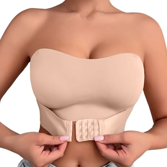 Women's Strapless Bra with Front Closure Supportive Push Up Tank Tube Tops Bandeau Bra