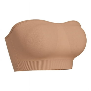 Women's Strapless Bra with Padded Inserts, Non-Slip Silicone Seamless Wirefree Bandeau Bra,1Pcs