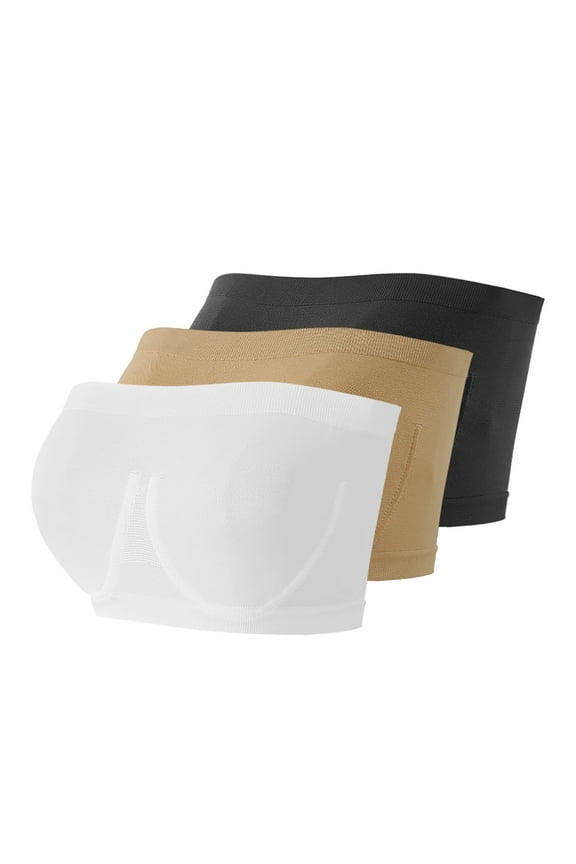 Women's Strapless Bralette Seamless Bandeau Stretchy Padded Bandeau Tube Top Bra Multipack Plus Size Comfort Wireless Support Bras in Multi Color 3 Pieces S-6XL